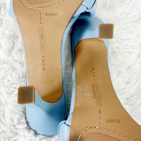 Vince Camuto Blue Leather Woven Strap‎ Dress Mule Heeled Sandals - Picture 4 of 8